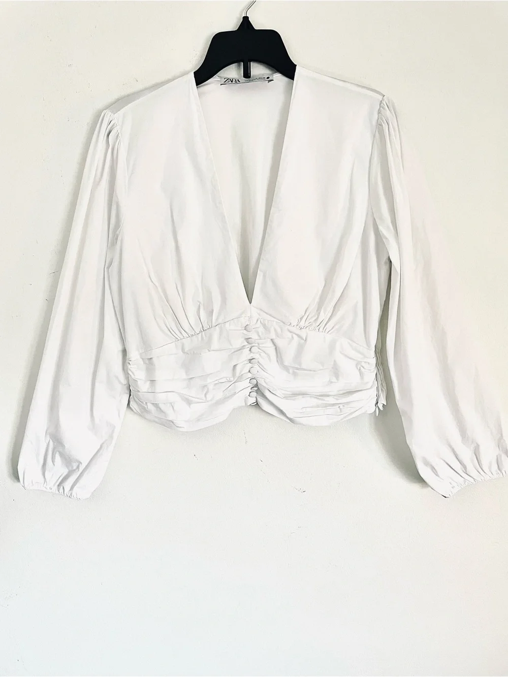 Zara Pleated Poplin Crop Blouse in White Size M EUC
